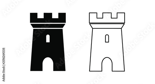 Castle tower silhouette black and white linear design silhouette