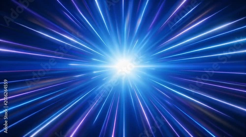 Traveling through a mesmerizing tunnel of blue and purple light streaks at warp speed, creating an immersive cosmic journey animation video.
