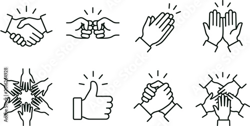 Canvas Print Teamwork and Business Collaboration Icon Set Featuring Handshake, Fist Bump, Hig
