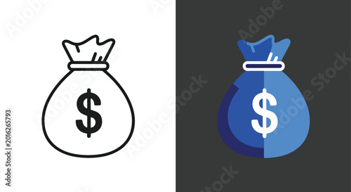 Money bag icon vector illustration - Minimalist, flat icon, outline, glyph, linear, clipart, sticker - icon set
