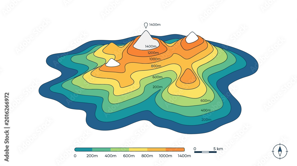 Fototapeta premium Colorful topographic map illustration with contour lines and elevation