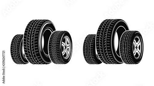 Stacked tires silhouette against a white background