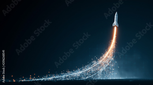 AI business growth concept with rocket and digital data network