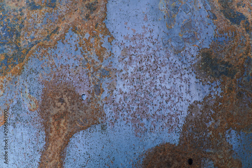 Close up Abstract Background of Heavily Rusted Blue Metal Surface