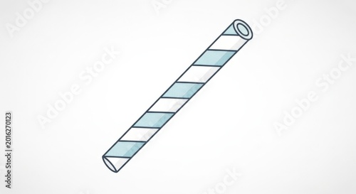A simple illustration of a single striped drinking straw with alternating white and light blue bands, angled diagonally.
