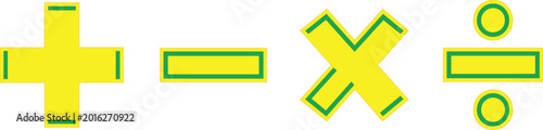 Photos Mathematical symbols including addition, subtraction, multiplication, and division signs are displayed in a clean graphic style