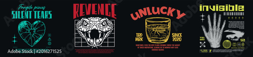 Fotografía Sreetwear collection graphic designs featuring dark themes and bold typography