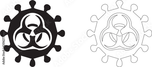 Canvastavla Biohazard warning symbol inside virus cell structure icon set representing biological danger and infectious disease risk