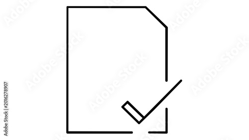 Successful completed task vector icon featuring a bold checkmark in a box, minimal business planning illustration with clean lines for corporate reports and data organization projects.