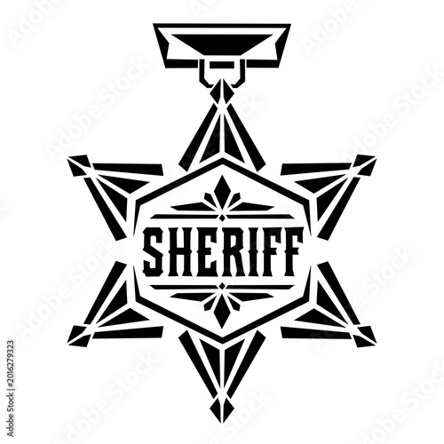 Tableau sur toile Black and white geometric sheriff badge illustration with sharp angular shapes, western frontier style and minimalist emblem design