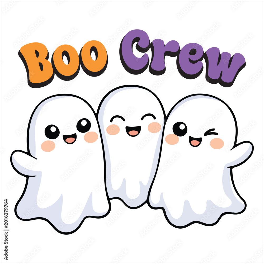Fototapeta premium Boo Crew Shirt Design, Halloween Pun Shirt, Funny Halloween Quote, Cute Ghost Clipart, Cute and Creepy Puns, Funny Adult Humor illustration