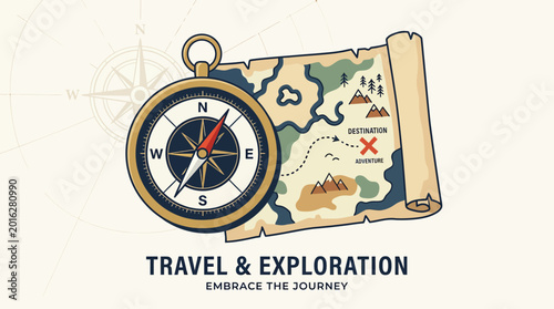 Schilderij op canvas Compass and Treasure Map for Travel Adventure