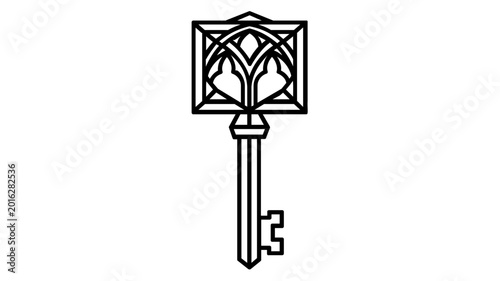 Sophisticated silver ornate skeleton key vector illustration featuring a highly detailed decorative bow, ideal for concepts of safety, privacy, and classic antique styling in modern graphics.