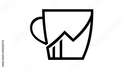 Ceramic coffee mug on financial figures sheet vector icon illustration isolated on white background for office work productivity morning break corporate analysis and business management concepts