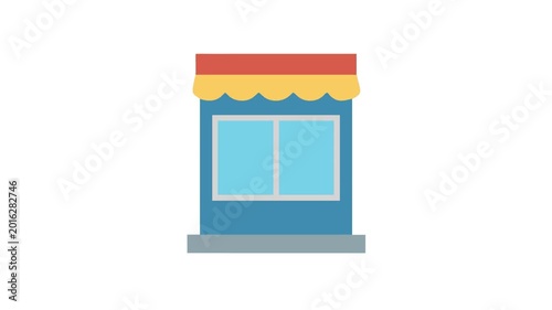 Flat design store facade with awning on White Background