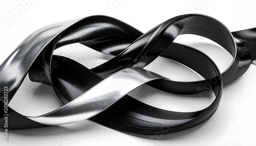 Abstract black and silver ribbon design on white background