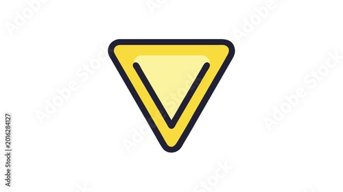 Yellow yield road sign on White Background, graphic style