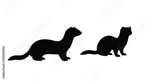 Bild auf Leinwand Two ferrets in profile black silhouette on a white background