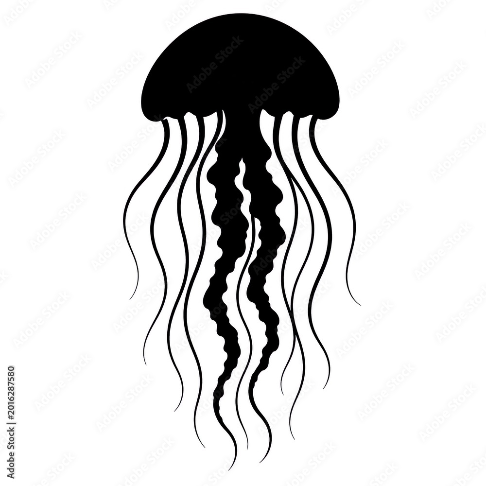 Fototapeta premium Minimalist Black Jellyfish Silhouette Vector Isolated on White