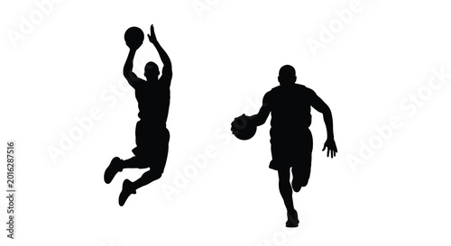 Bild auf Leinwand Basketball players in action shooting and dribbling black silhouette