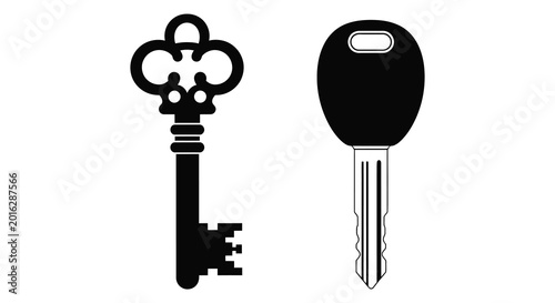 Photos Antique skeleton key and modern key silhouette high quality professional