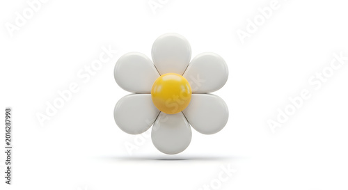 Daisy flower rendered in three dimensions sits centered on a plain white background for minimalist art.