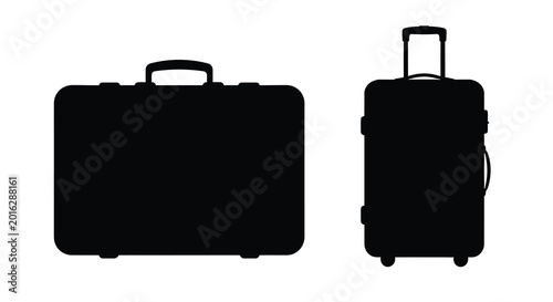 Cuadro en lienzo Suitcase and carry on luggage silhouettes on a white background