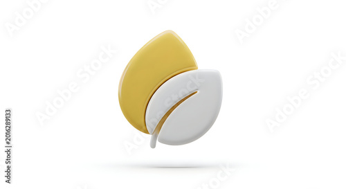 Leaf icons in gold and white tones symbolize environmental sustainability and natural beauty in a minimalist style.