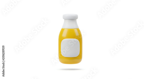 Bottle with a blank white label features a yellow liquid inside and a simple cap design for product branding.