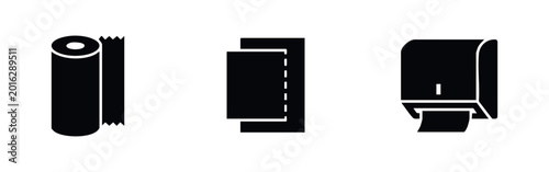 Fotografie Paper Towel and Dispenser Icons Set