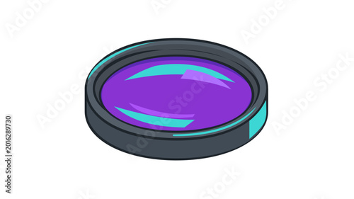 Professional circular polarizing filter vector icon with creative colorful elements, minimalist flat illustration for digital photography gear and camera lens accessories, white background.