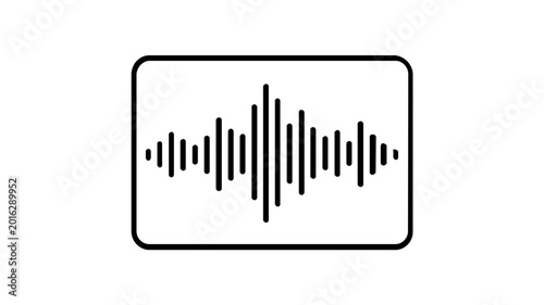 Digital voice waveform vector icon showing fluctuating audio frequency levels on a rectangular screen display, professional sound recording illustration for studio equipment and music production.