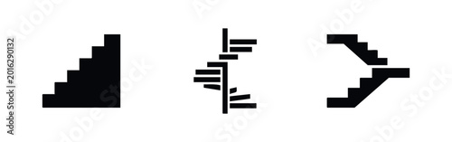 Bild auf Leinwand Staircase and Steps Icons - Straight, Spiral, and Angled Designs