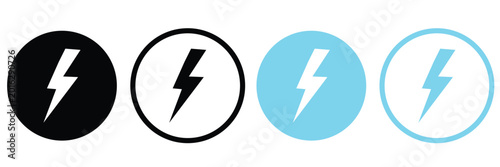 Free Download Three black lightning bolt symbols are enclosed in double concentric circles. lightning icon with white background EPS10 - GFXLoad