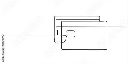 Tableau sur toile Wallet with credit card line art vector illustration minimalist continuous drawi