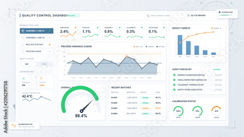 Cuadro en lienzo Quality control dashboard illustration with production line metrics, process var