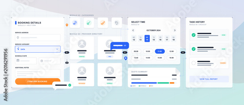 Obraz na płótnie Service booking workflow interface illustration with booking details form, provi