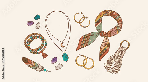Bild auf Leinwand set of traditional boho costume jewellery