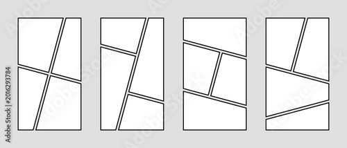 Foto 4 parts comics book page layout collection, photo collage frames template, black