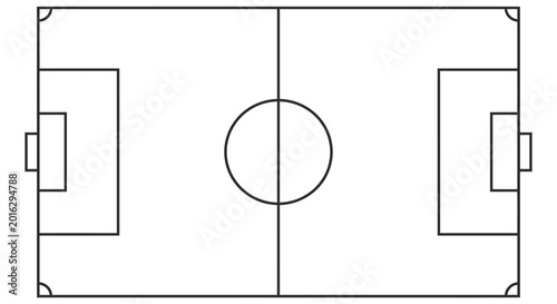 Foto Soccer field diagram top view black lines on white background