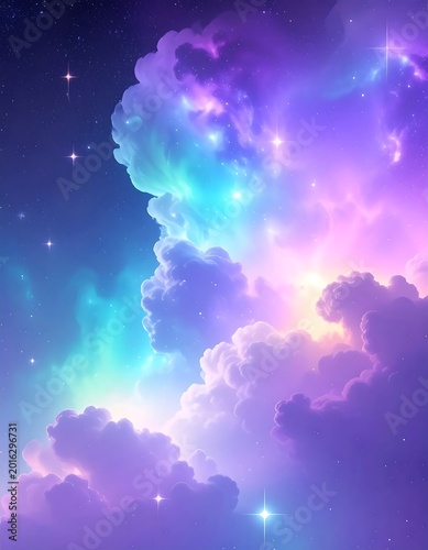 Vibrant Magical Dreamy Clouds In A Starry Night With Purple Pink And Turquoise Glow Ethereal Digital Illustration Fantasy Nebula Background Asset
