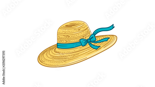 Vibrant woven straw hat vector icon featuring a professional editable stroke design, perfect for summer travel and beach vacation themes, this minimalist colorful line illustration is a must-have.