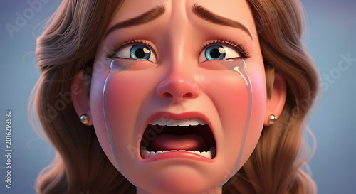 Cartoon woman crying and screaming in distress.