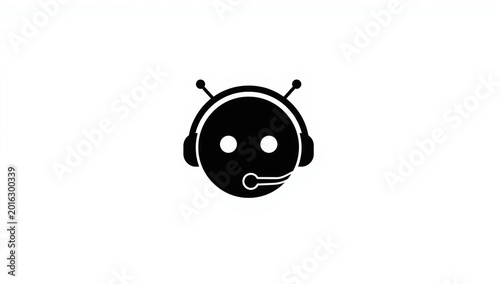 Robot face silhouette with headset and microphone on a white background high quality professional detailed modern elegant