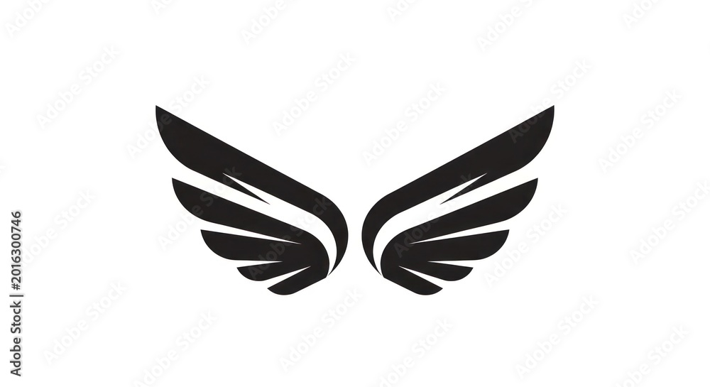 Obraz premium Stylized Black Wing Silhouette Icon on White Background