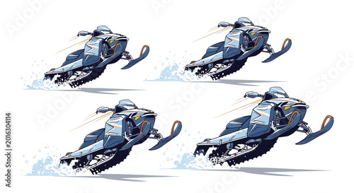 Obraz na plátně Snowmobile illustration with dynamic motion blue and white silhouette high quali