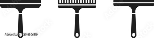 Photos Three different squeegee or scraper tools in silhouette on a white background wi