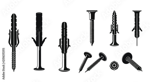 Assorted wall anchors and screws silhouette high quality professional detailed modern