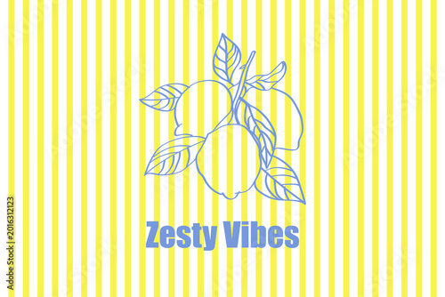 Hand Drawn Minimalist Lemon Line Art with Yellow Stripe Background Vector Illustration