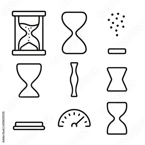 Minimalist hourglass icons on grey background for design and conceptual projects